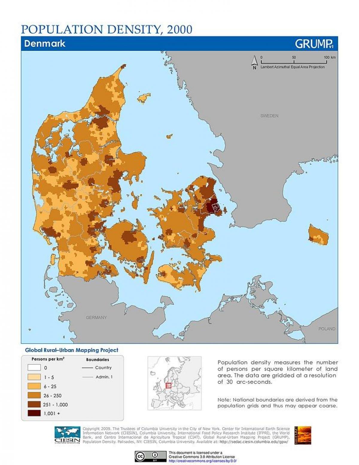 Danmark befolkningen karta Danmark befolkningstäthet karta (Norra