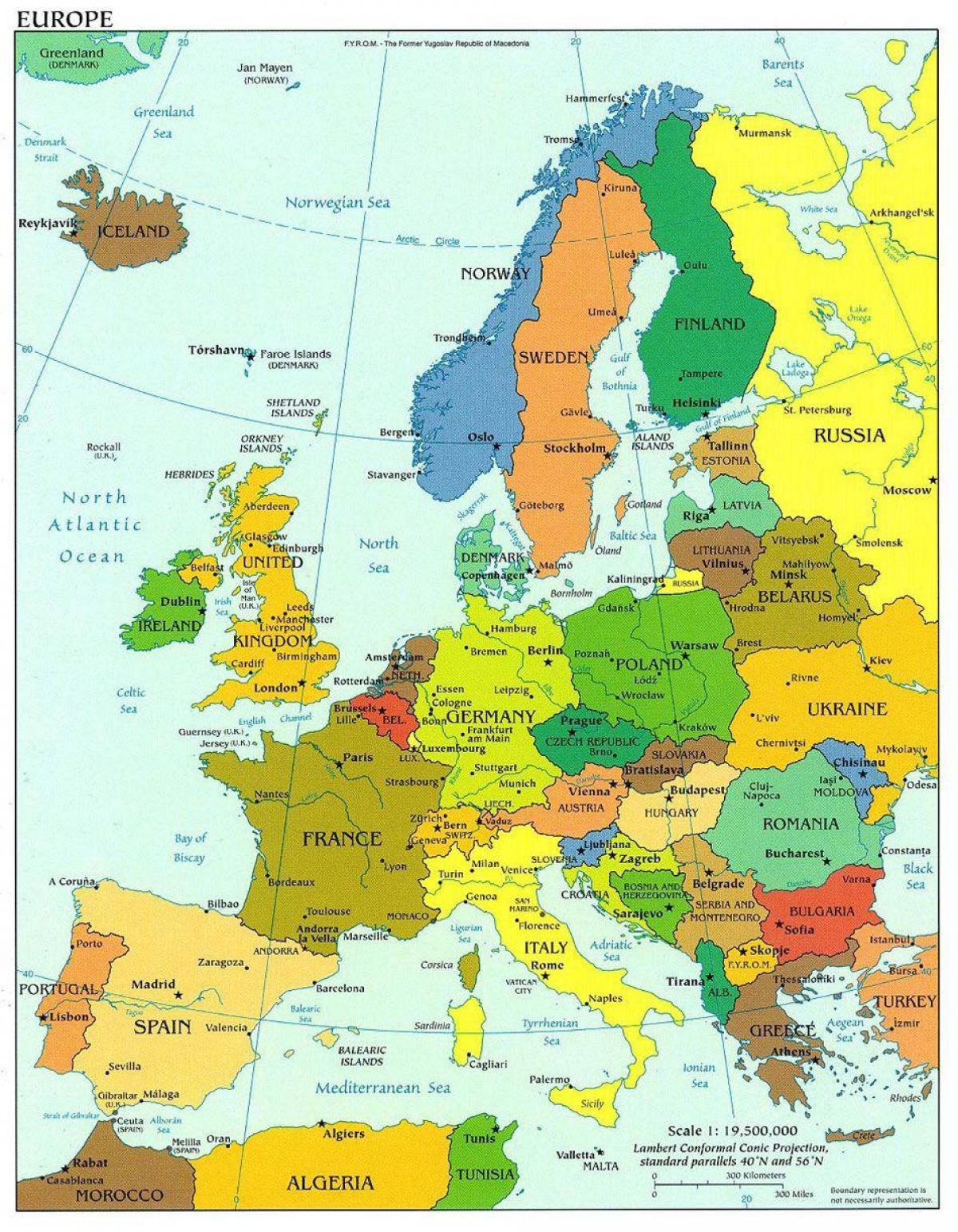 karta över europa som visar danmark