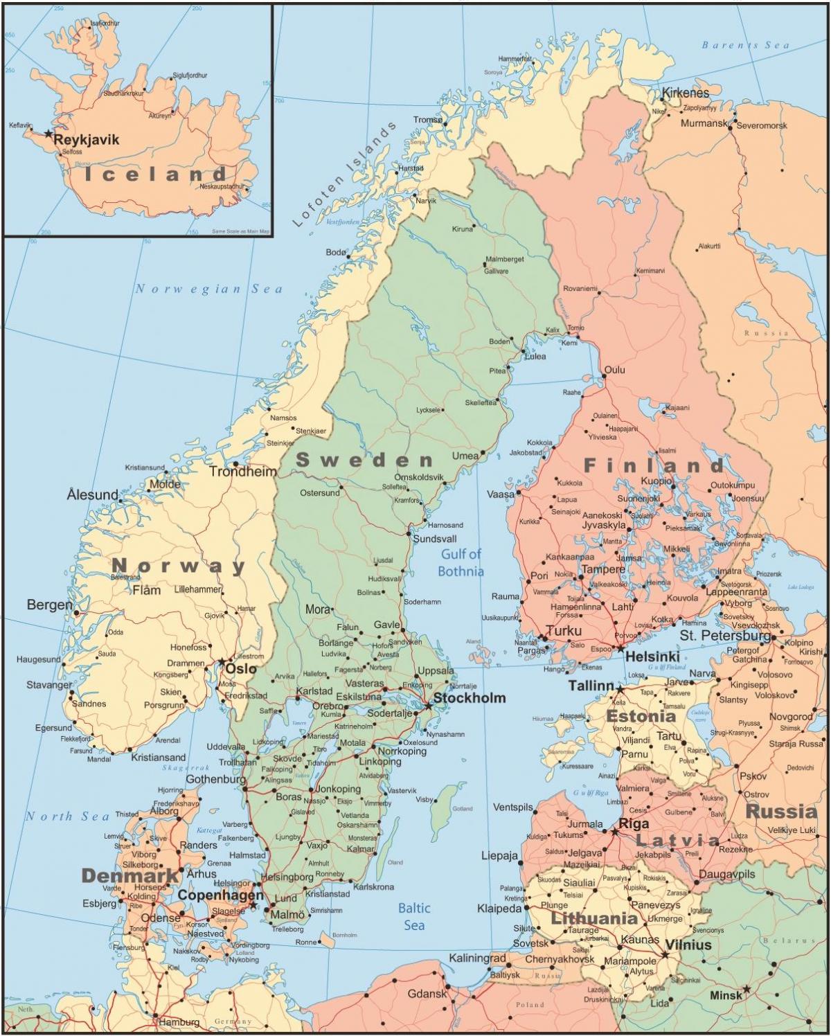 karta över danmark och omgivande länder