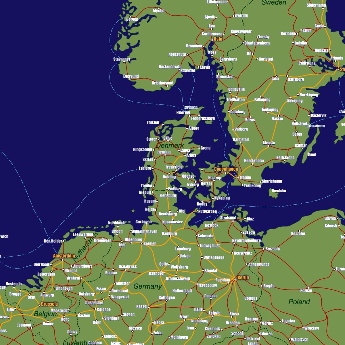 danmark järnväg karta