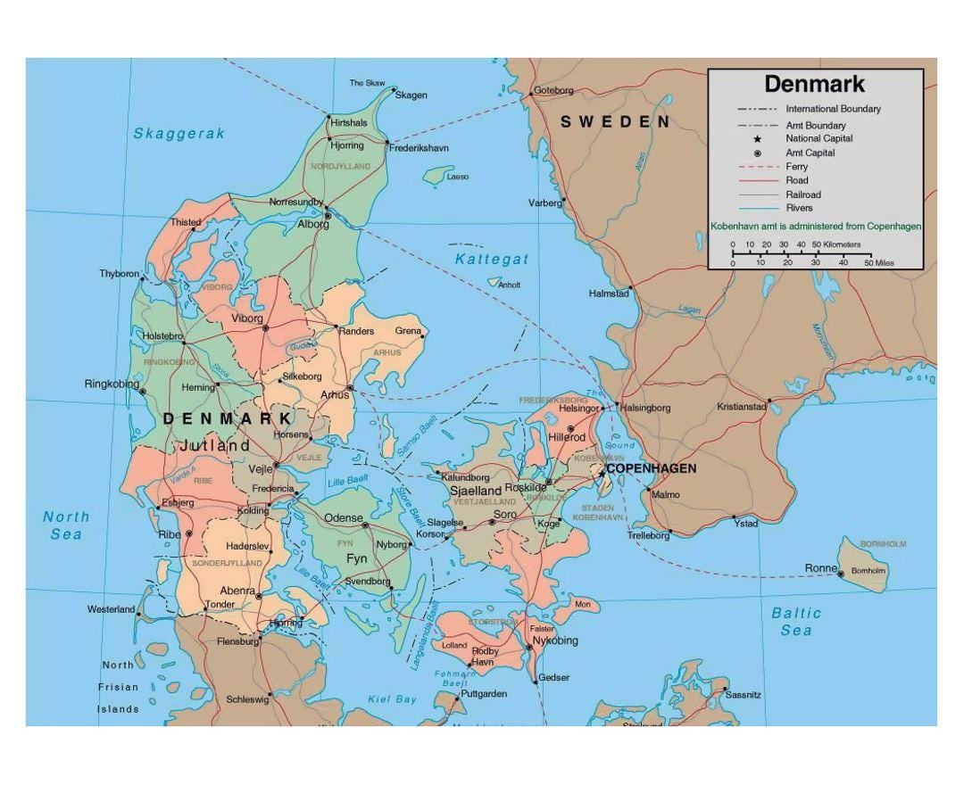 detaljerad karta över danmark
